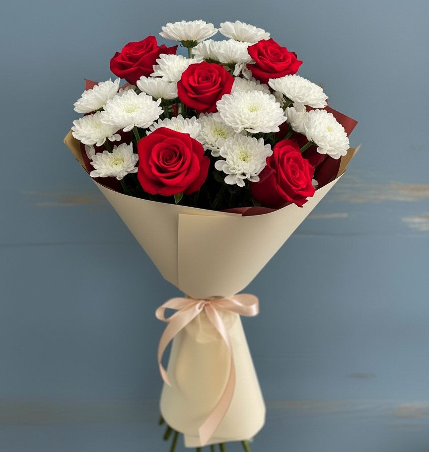 Букет цветов из: Розы и Хризантемы в Южный