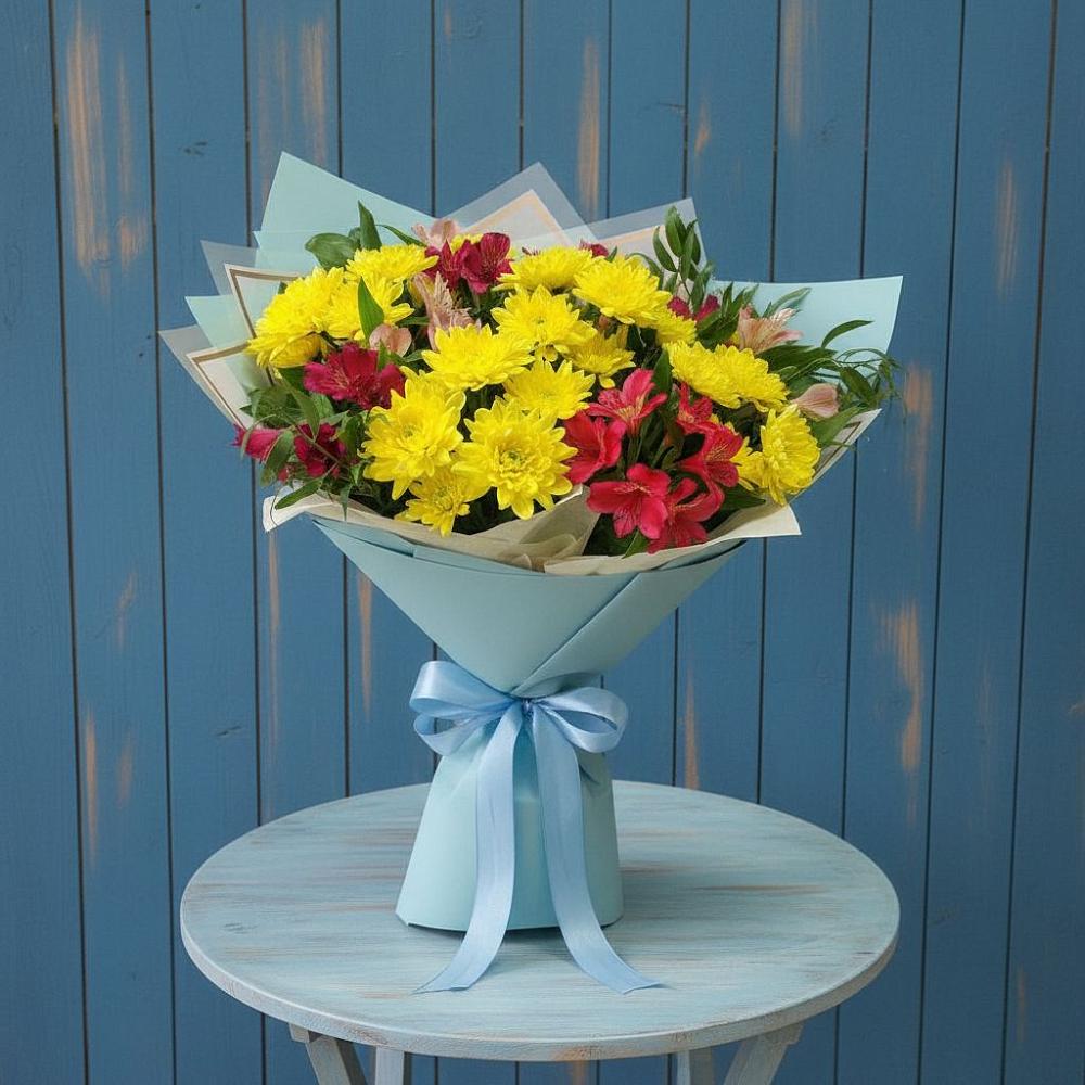 Букет цветов из: Альстромерии и Хризантемы в Южный