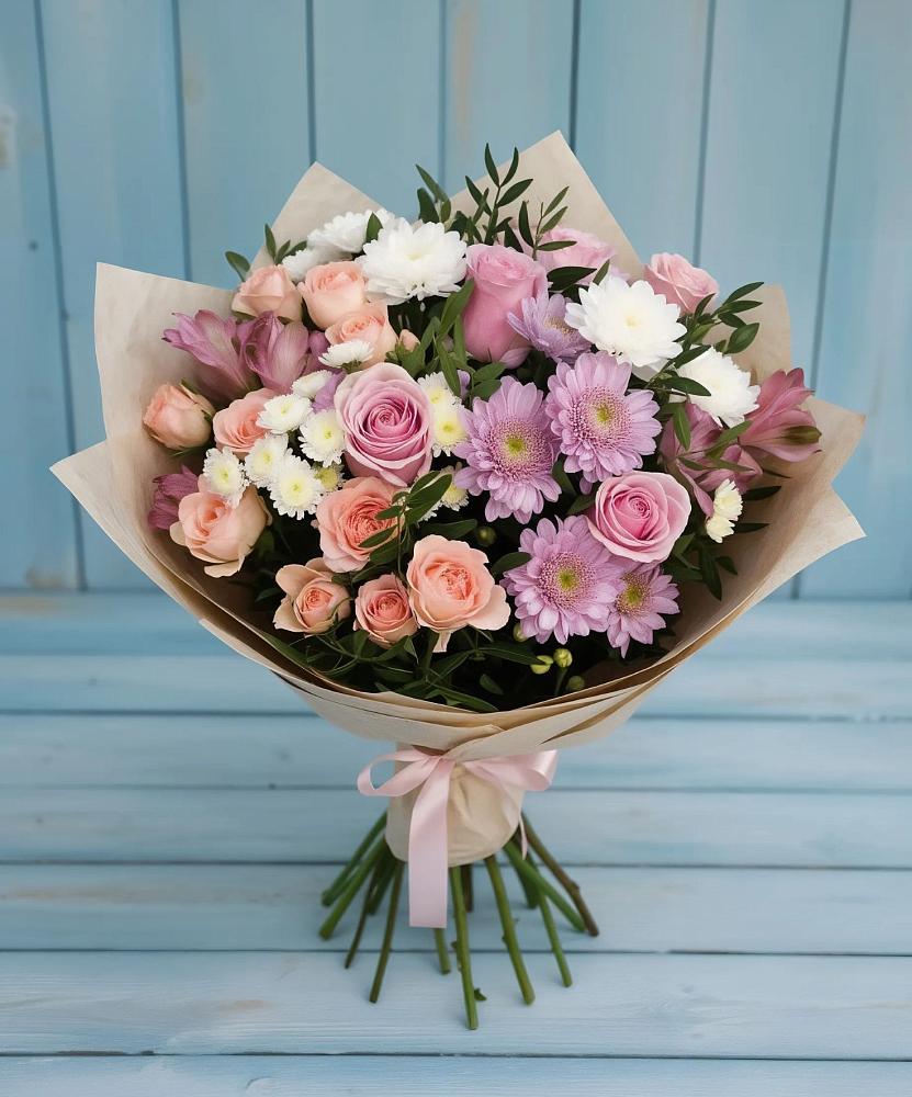 Букет цветов из: Хризантемы, Розы и Альстромерии в Южный