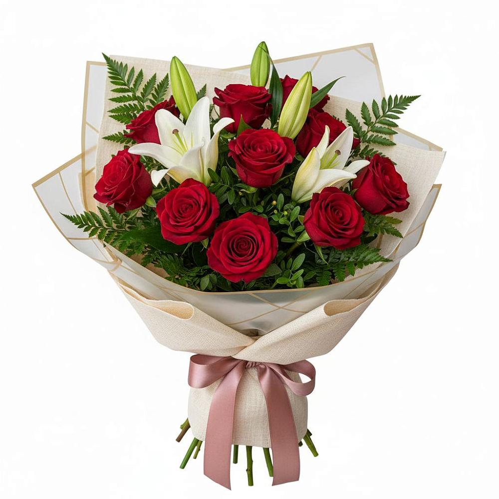 Букет цветов из: Лилии и Розы в Южный