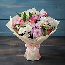 Букет цветов из:  Хризантемы, Альстромерии и Розы #REPLACE_PRED# Южный