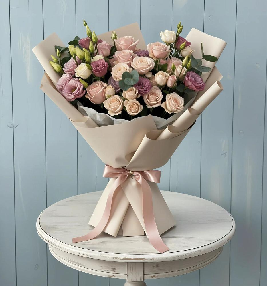 Букет цветов из: Розы и Лизиантусы в Южный