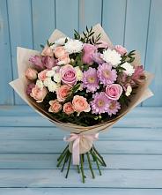 Букет цветов из:  Хризантемы, Розы и Альстромерии в Южный