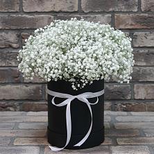 Цветочная композиция из Гипсофила в шляпной коробке в Южный